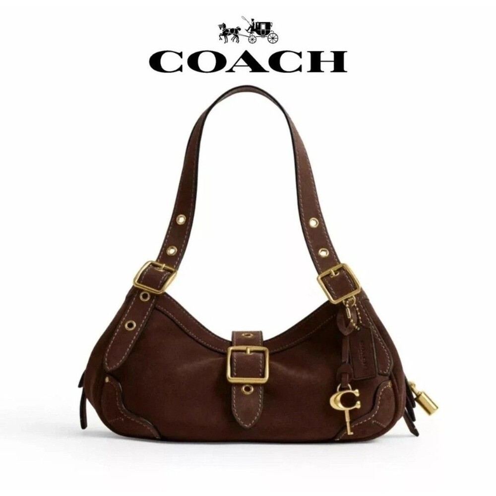 Coach Drifter Shoulder Bag 31 in Suede Dark Chocolate Brown CFM44